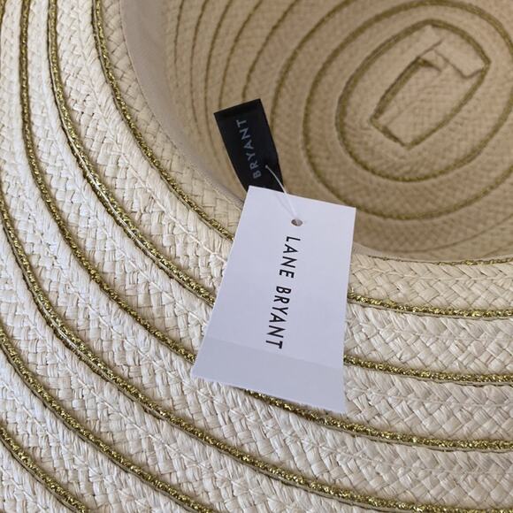 Lane Bryant gold SHINE STRIPE STRAW SUNHAT - Picture 5 of 6